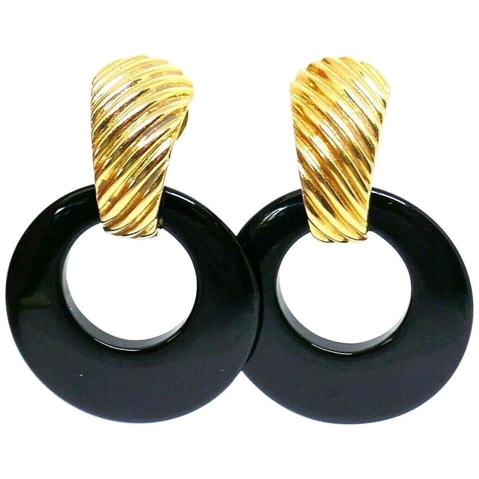 Van Cleef & Arpels Yellow Gold Onyx Lapis Malachite Door Knocker Earrings 7