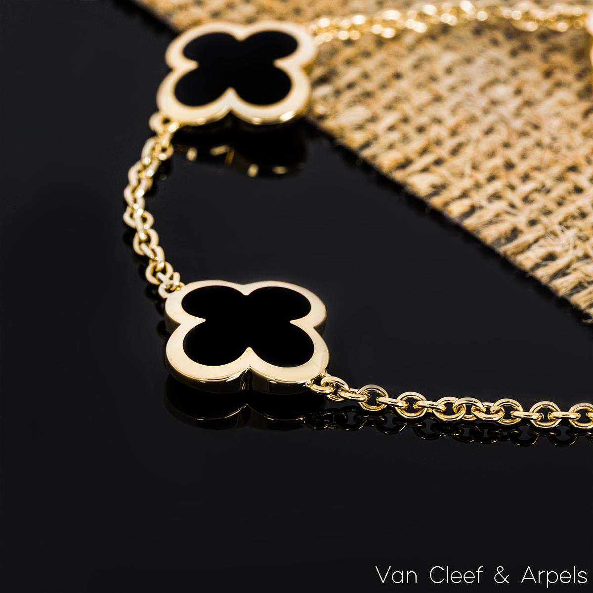 Van Cleef & Arpels Yellow Gold Onyx Pure Alhambra 4 Motif Bracelet VCARA13400 In Excellent Condition In Mayfair, London, London