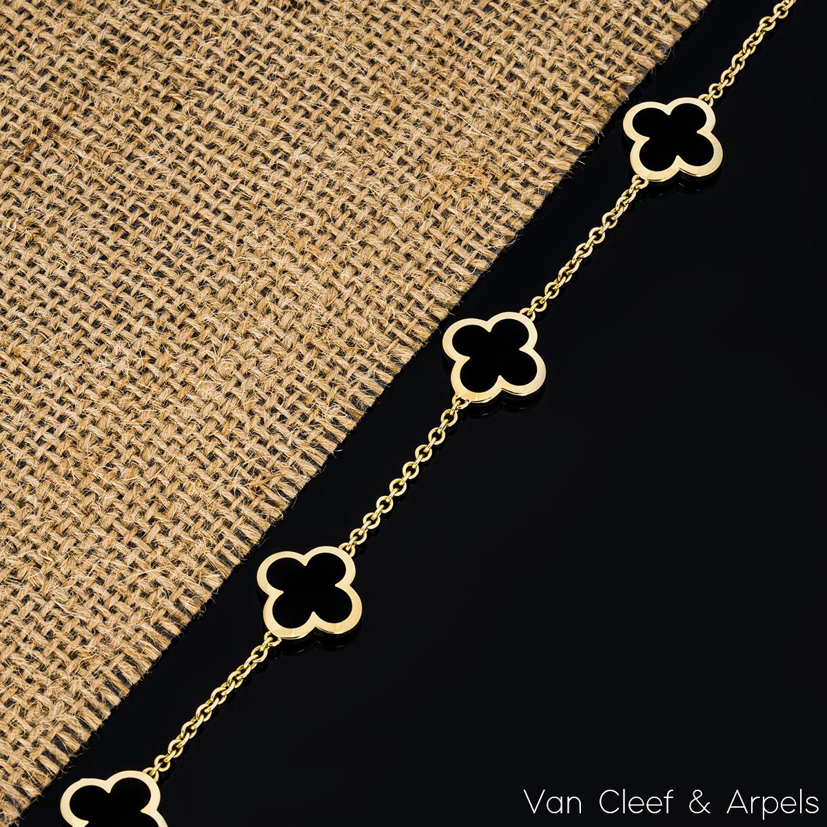 Women's Van Cleef & Arpels Yellow Gold Onyx Pure Alhambra 4 Motif Bracelet VCARA13400