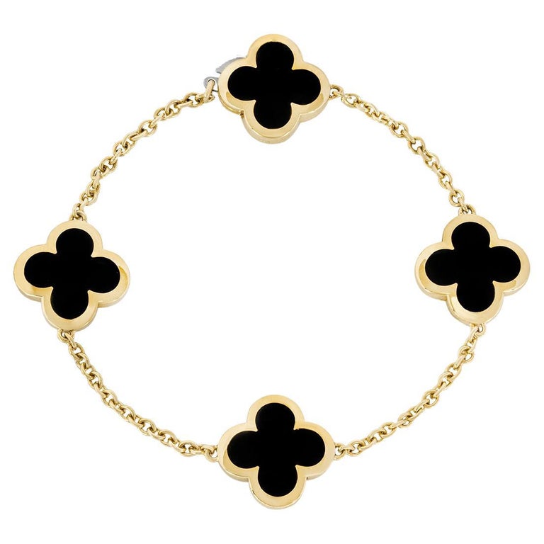 Gold Plated Black Crystal Five Clover Bracelet Four Leaf -  India