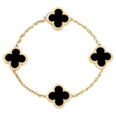 Van Cleef & Arpels Yellow Gold Onyx Pure Alhambra 4 Motif Bracelet VCARA13400