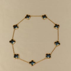 Van Cleef & Arpels Yellow Gold Onyx Pure Alhambra 9 Motif Long Necklace