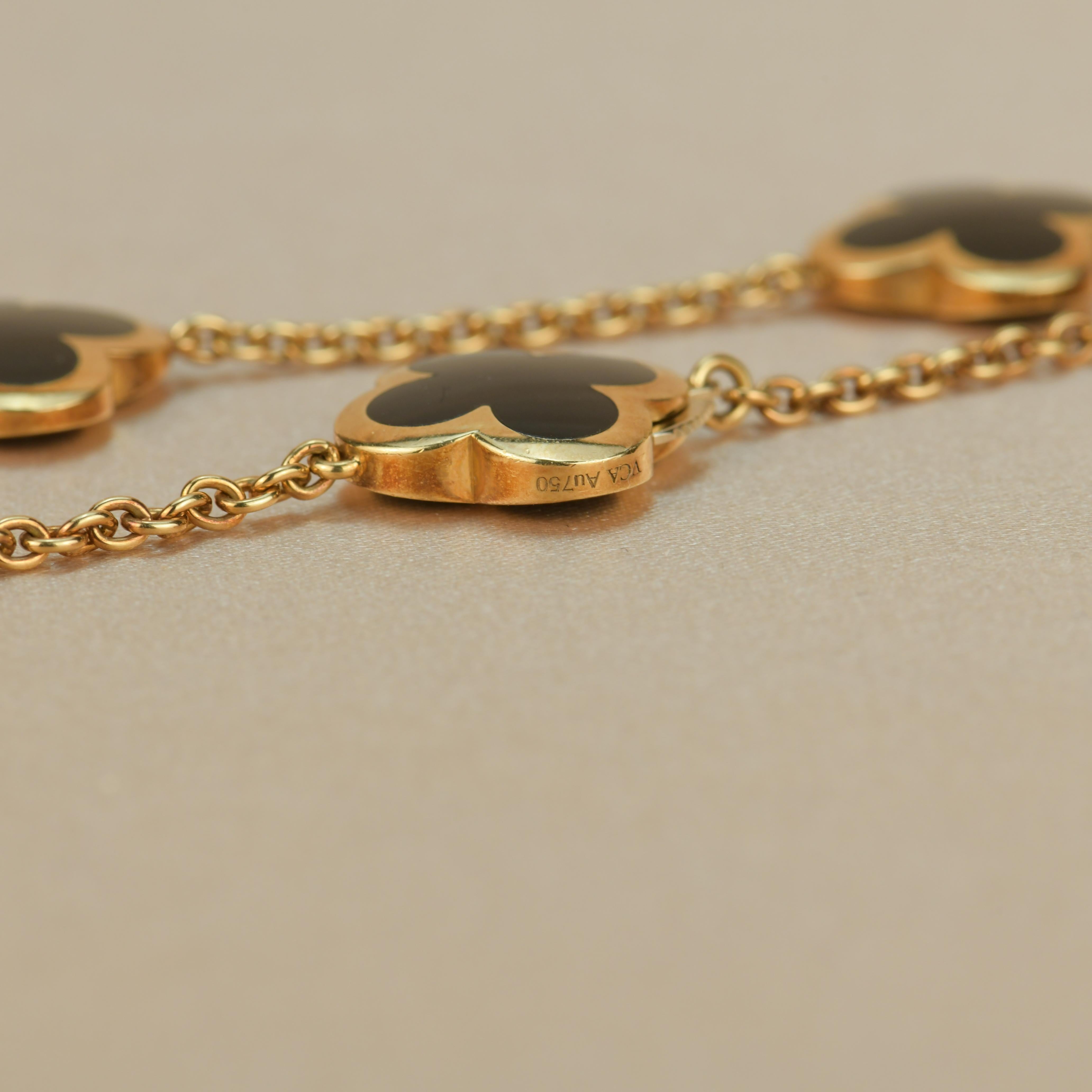 Women's or Men's Van Cleef & Arpels Yellow Gold Onyx Pure Alhambra 9 Motif Long Necklace