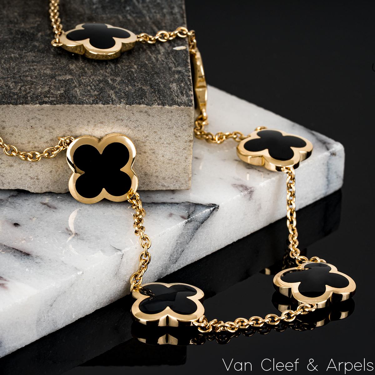 Van Cleef & Arpels Yellow Gold Onyx Pure Alhambra Necklace In Excellent Condition In London, GB