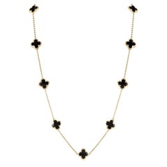 Van Cleef & Arpels Yellow Gold Onyx Pure Alhambra Necklace