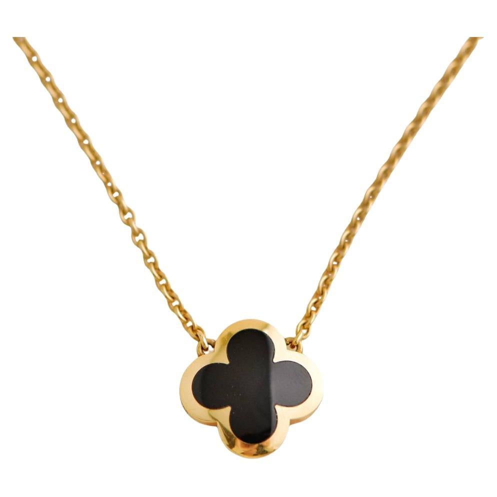 Van Cleef & Arpels Yellow Gold Onyx Pure Alhambra Pendant Necklace For Sale