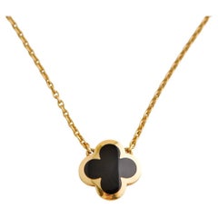 Used Van Cleef & Arpels Yellow Gold Onyx Pure Alhambra Pendant Necklace
