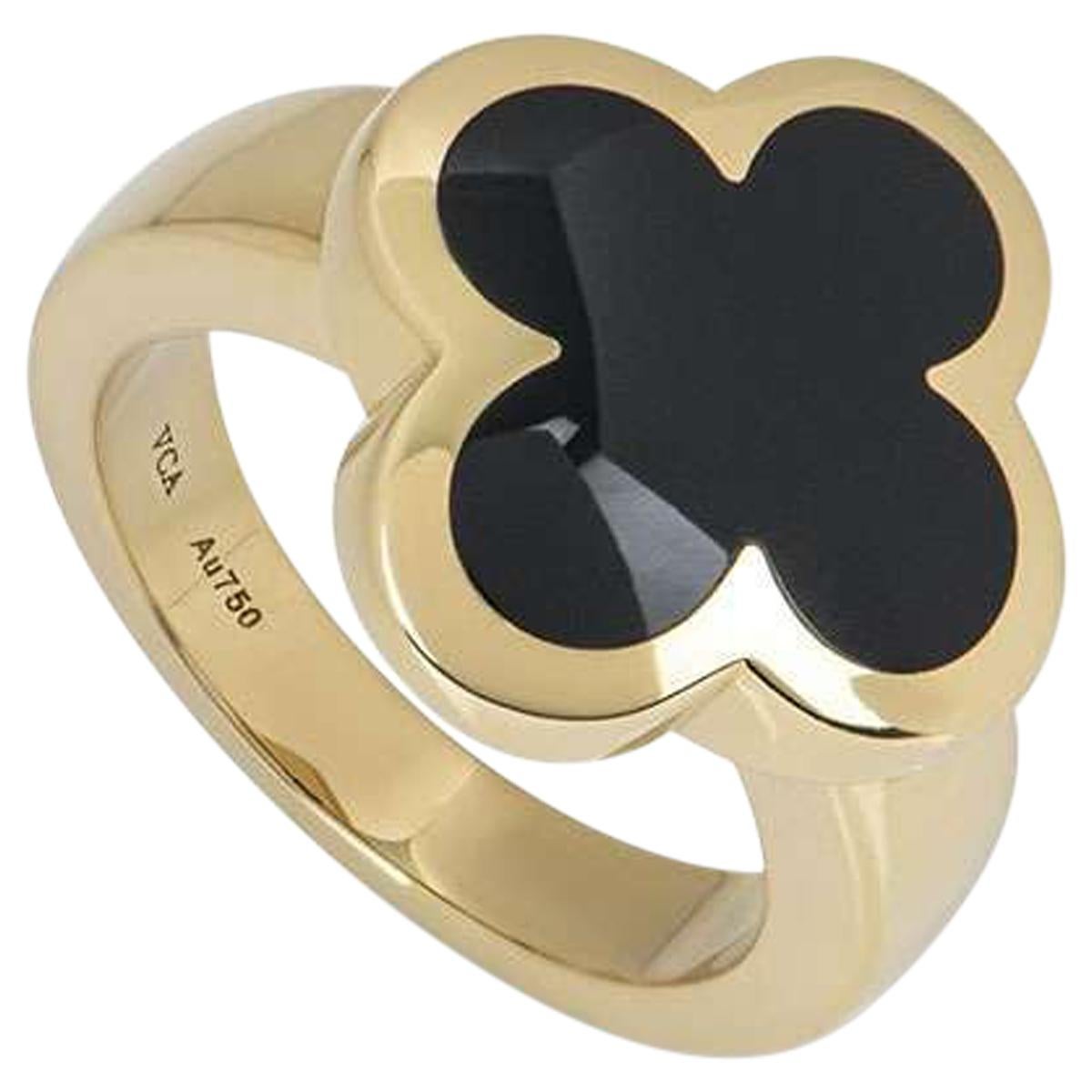 Van Cleef & Arpels Yellow Gold Onyx Pure Alhambra Ring