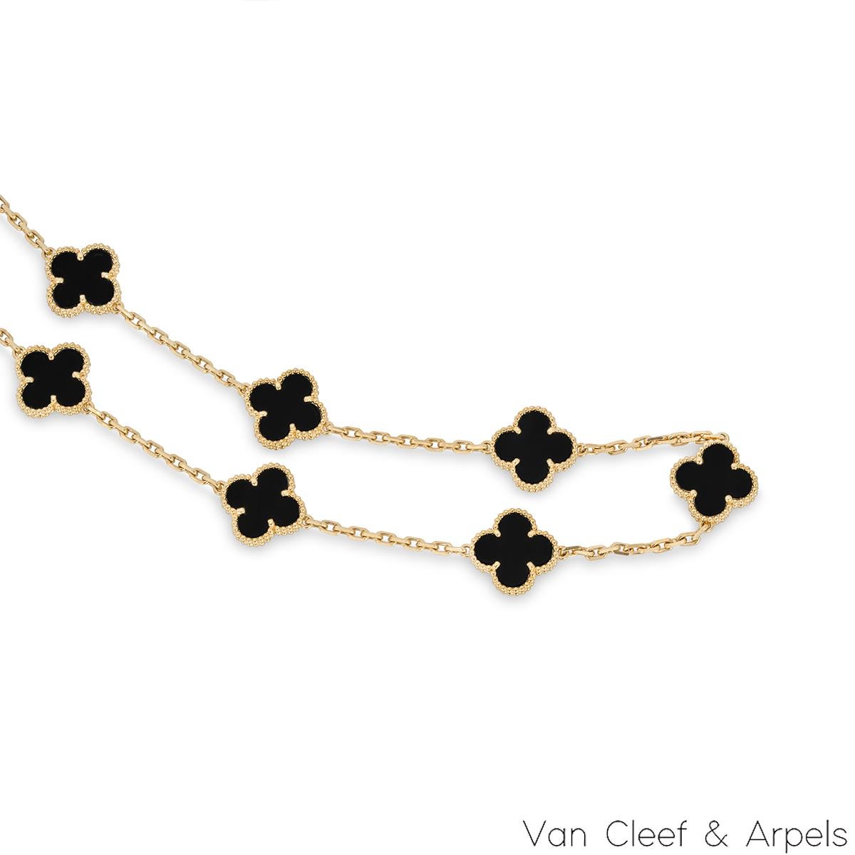 Van Cleef & Arpels Yellow Gold Onyx Vintage Alhambra 10 Motif Necklace VCARA4270 In Excellent Condition In London, GB