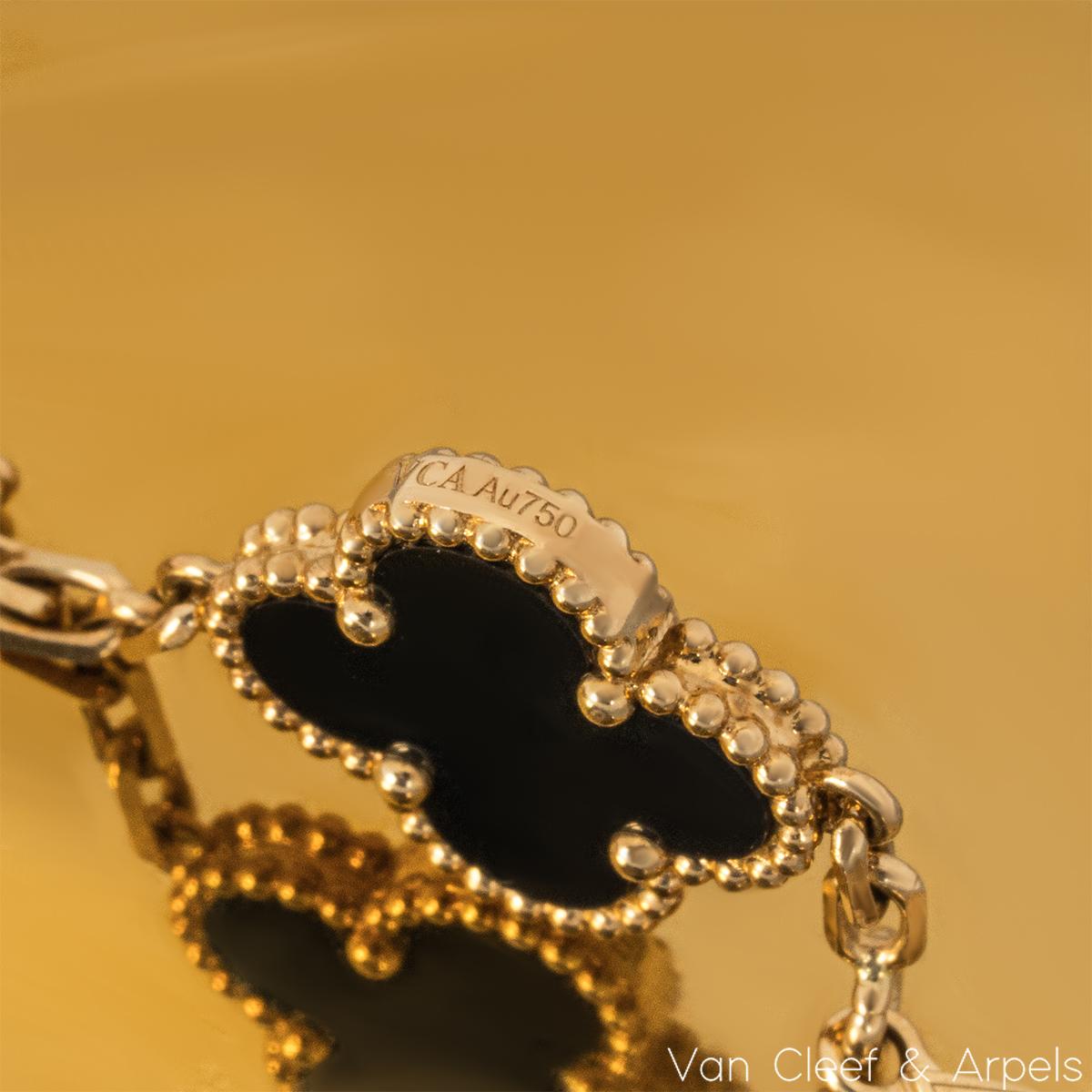 Women's Van Cleef & Arpels Yellow Gold Onyx Vintage Alhambra 10 Motif Necklace VCARA4270