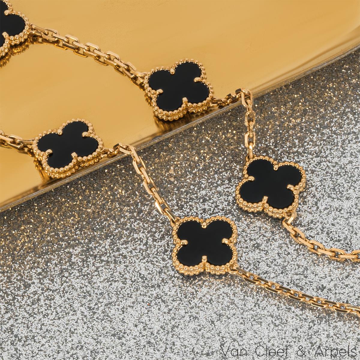 Van Cleef & Arpels Yellow Gold Onyx Vintage Alhambra 10 Motif Necklace VCARA4270 In Excellent Condition In Mayfair, London, London