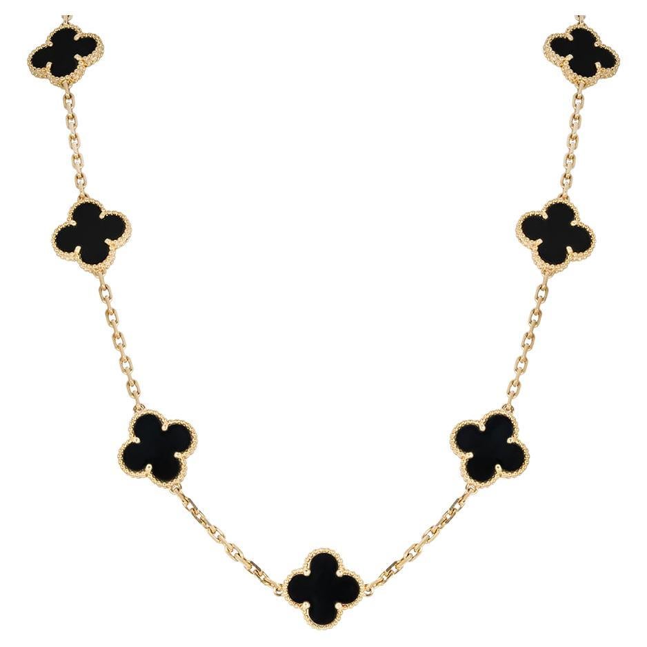 Vintage Alhambra necklace, 10 motifs 18K white gold, Mother-of
