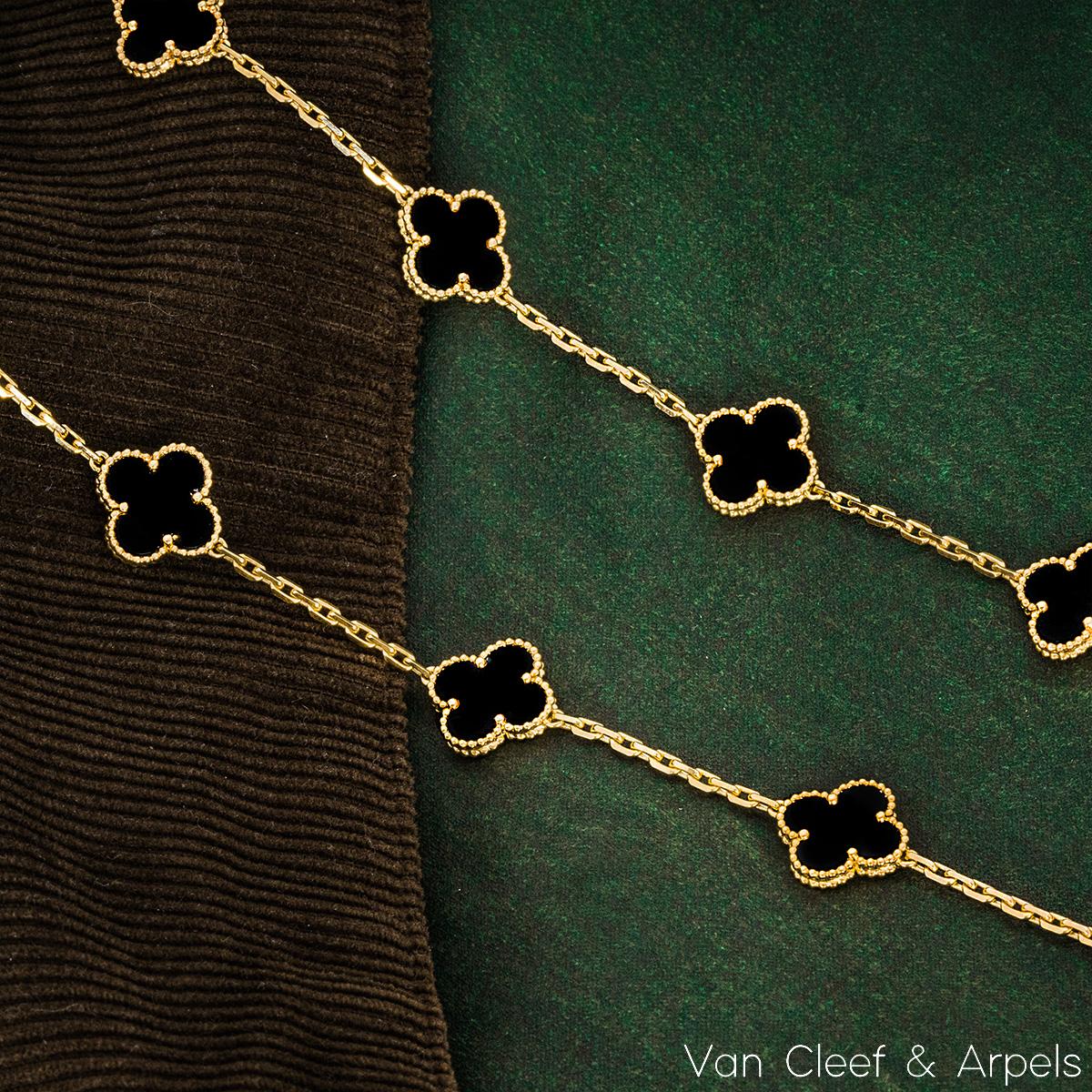 Van Cleef & Arpels Yellow Gold Onyx Vintage Alhambra 20 Motif Necklace VCARA4310 3