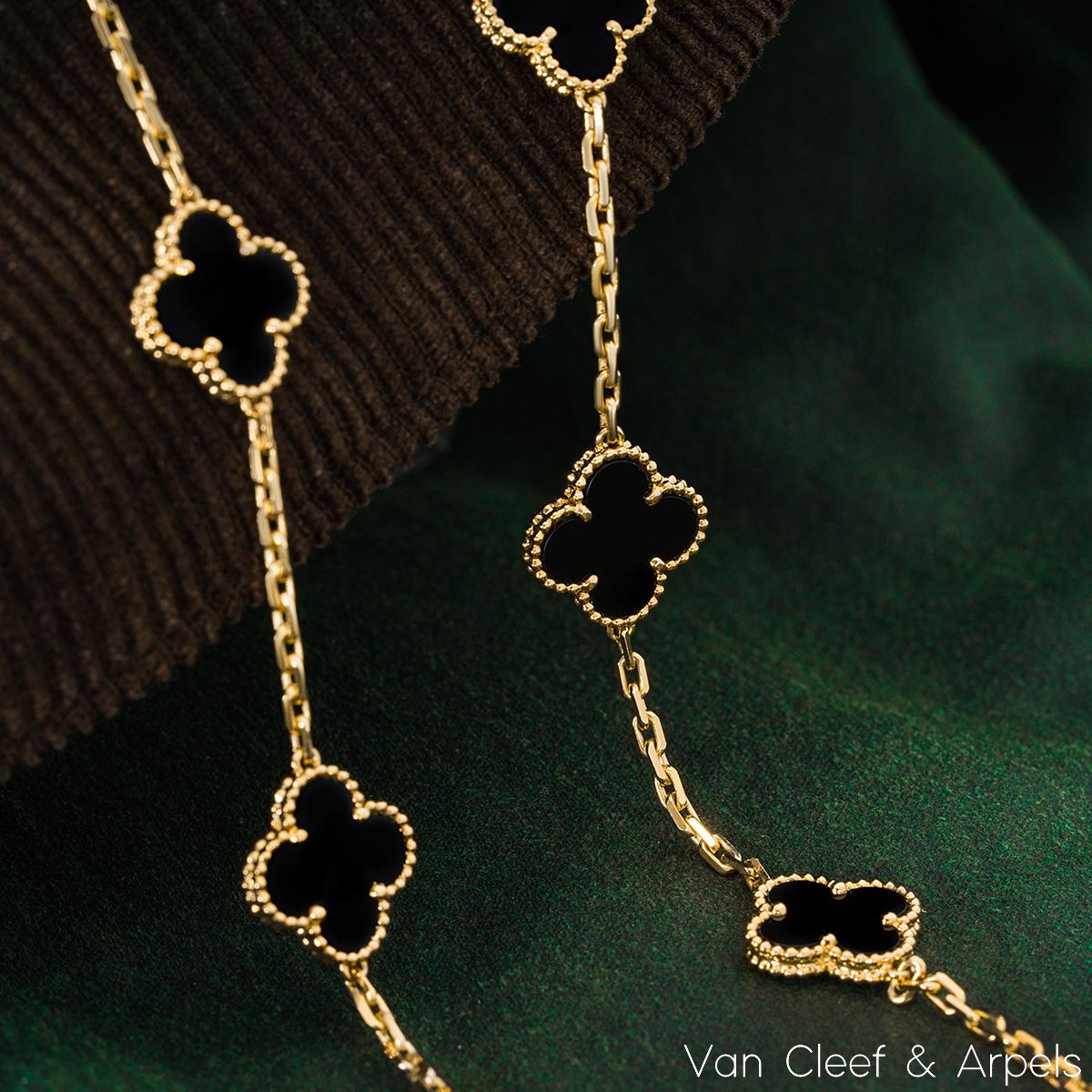 Van Cleef & Arpels Yellow Gold Onyx Vintage Alhambra 20 Motif Necklace VCARA4310 2