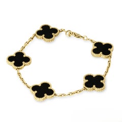 Van Cleef & Arpels Yellow Gold Onyx Vintage Alhambra 5 Motif Bracelet VCARA41300