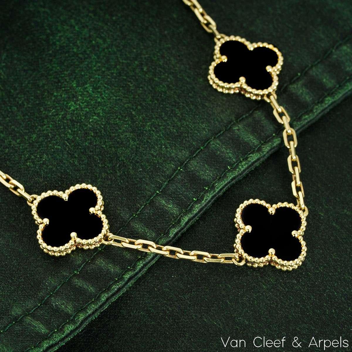 Van Cleef & Arpels Gelbgold Onyx Vintage Alhambra Armband mit 5 Motiven VCARA41300, Vintage Damen