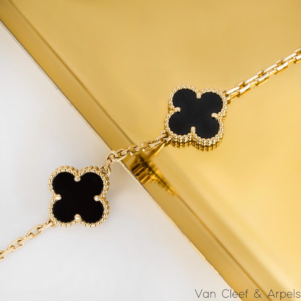 Van Cleef & Arpels Yellow Gold Onyx Vintage Alhambra 5 Motif Bracelet VCARA41300 For Sale 1