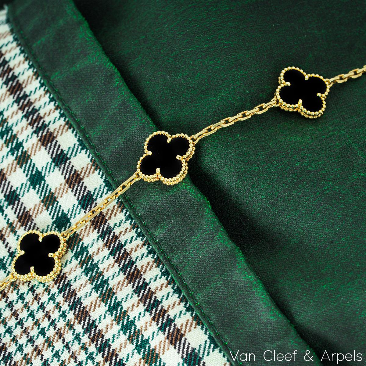 Van Cleef & Arpels Yellow Gold Onyx Vintage Alhambra 5 Motif Bracelet VCARA41300 1