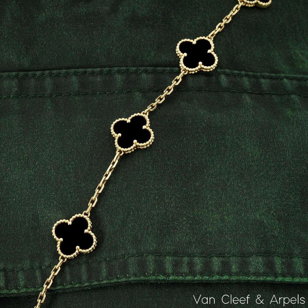 Van Cleef & Arpels Gelbgold Onyx Vintage Alhambra Armband mit 5 Motiven VCARA41300, Vintage 3