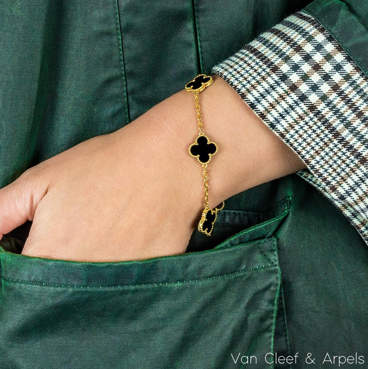 Van Cleef & Arpels Yellow Gold Onyx Vintage Alhambra 5 Motif Bracelet VCARA41300 2
