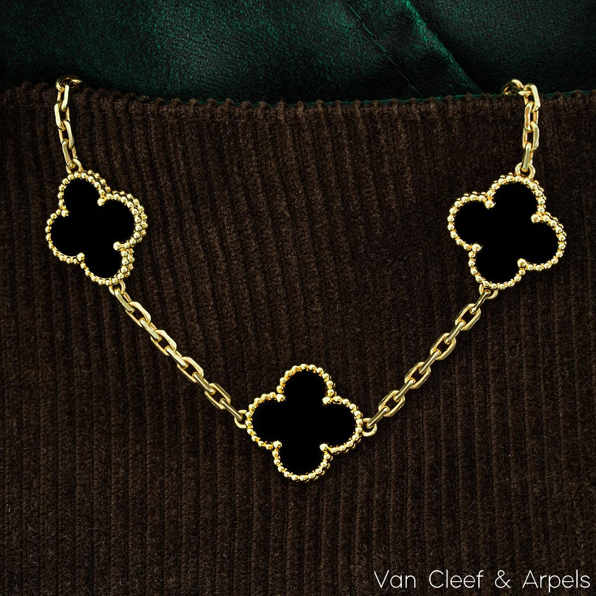 Van Cleef & Arpels Yellow Gold Onyx Vintage Alhambra 5 Motif Bracelet VCARA41300 3