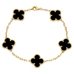 Van Cleef & Arpels Bracelet vintage Alhambra à 5 motifs en or jaune et onyx VCARA41300