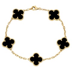 Van Cleef & Arpels Bracelet vintage Alhambra à 5 motifs en or jaune et onyx VCARA41300