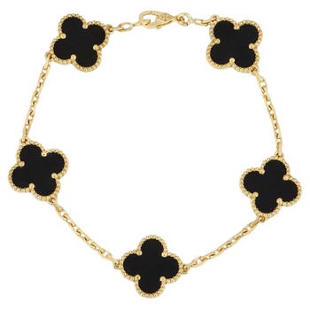 Van Cleef & Arpels Gelbgold Onyx Vintage Alhambra Armband mit 5 Motiven VCARA41300, Vintage