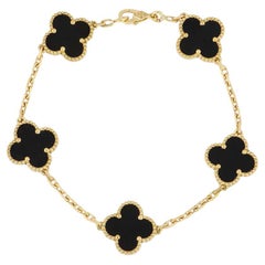 Van Cleef & Arpels Yellow Gold Onyx Vintage Alhambra 5 Motif Bracelet VCARA41300