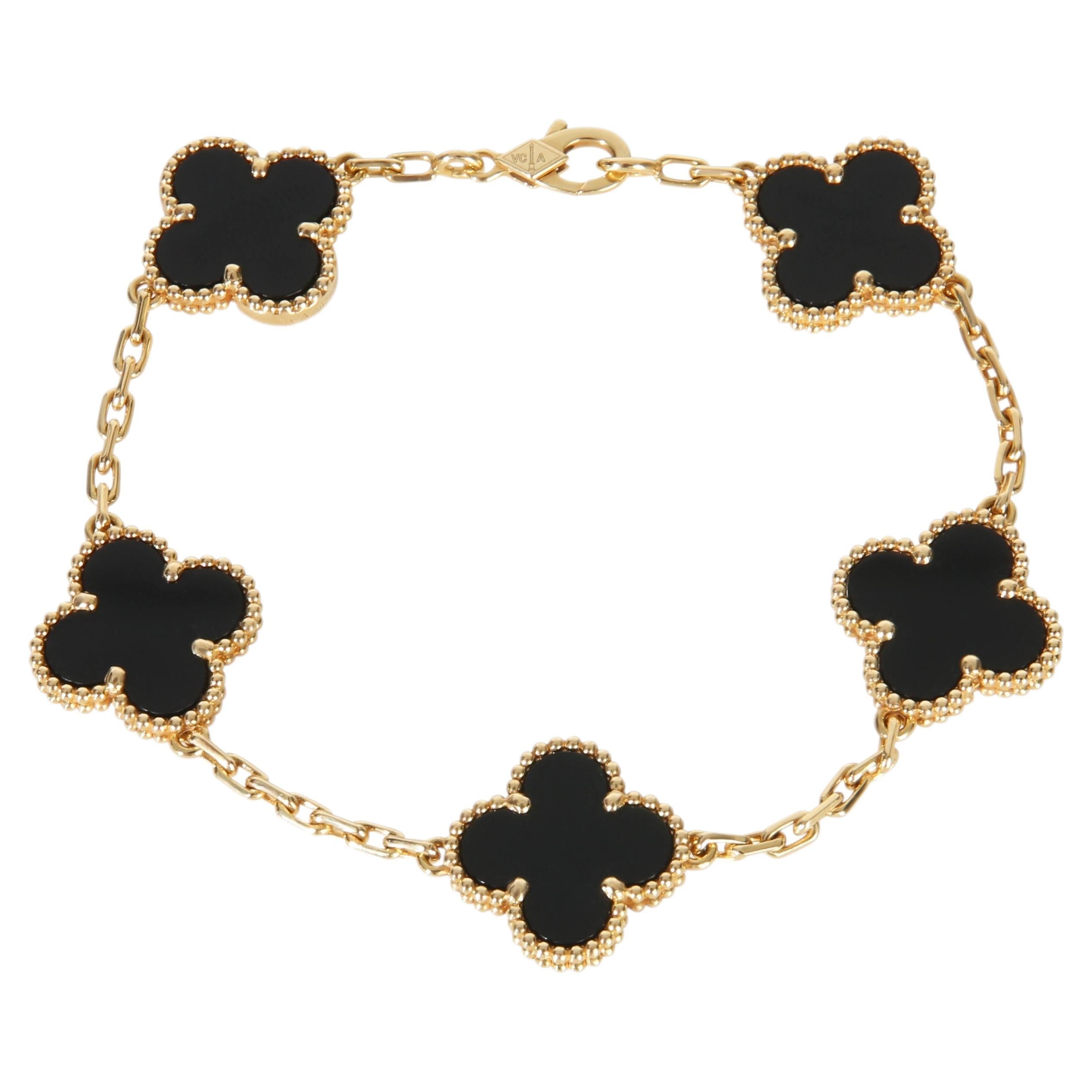 Van Cleef & Arpels Bracciale Alhambra d'epoca in oro giallo e onice
