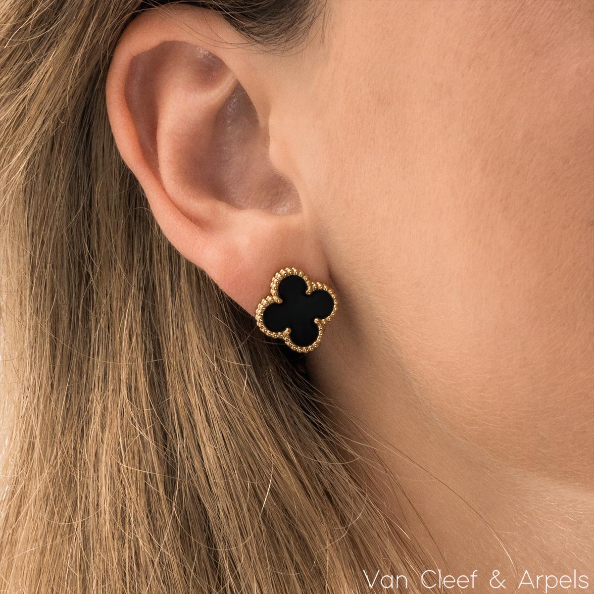 Van Cleef & Arpels Yellow Gold Onyx Vintage Alhambra Earrings VCARA44200 In Excellent Condition In London, GB