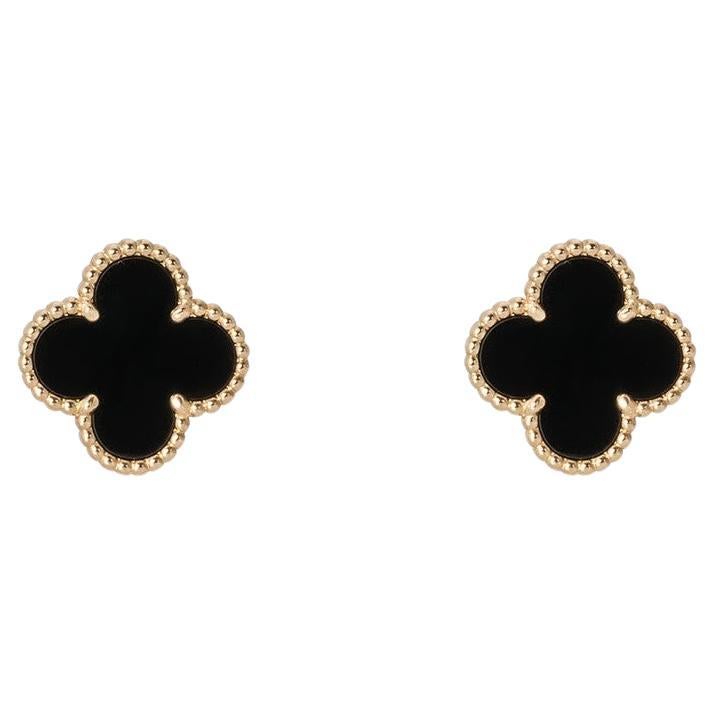 Van Cleef & Arpels Yellow Gold Onyx Vintage Alhambra Earrings VCARA44200