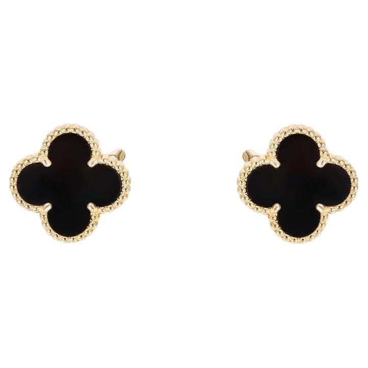 Van Cleef & Arpels Yellow Gold Onyx Vintage Alhambra Earrings VCARA44200 For Sale