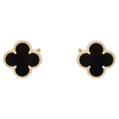 Van Cleef & Arpels Yellow Gold Onyx Retro Alhambra Earrings VCARA44200