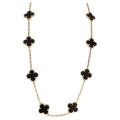 Van Cleef & Arpels Yellow Gold Onyx Vintage Alhambra Necklace