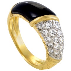 Van Cleef 
Arpels Yellow Gold Partial Diamond Pave and Onyx Band Ring