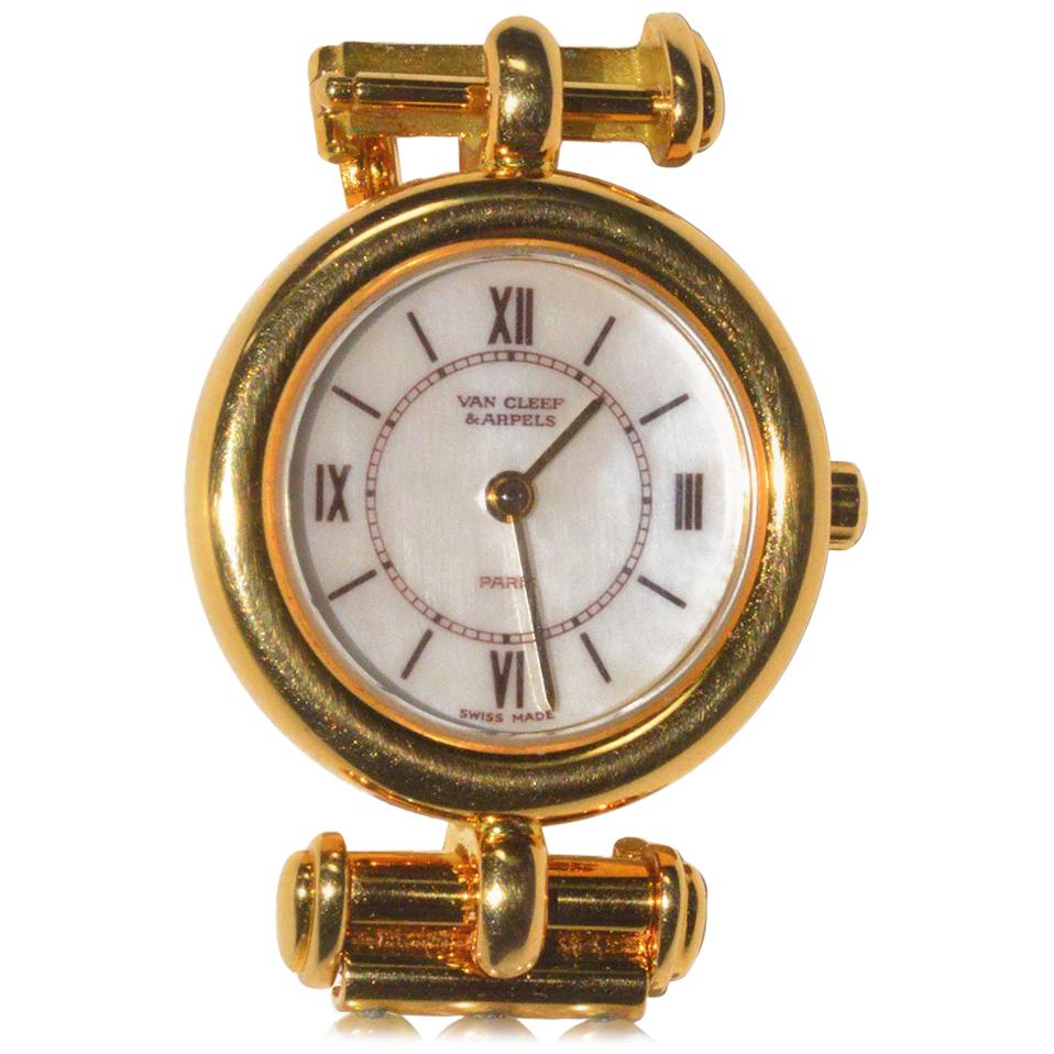 Van Cleef & Arpels Yellow Gold Pearl Bracelet Quartz Wristwatch