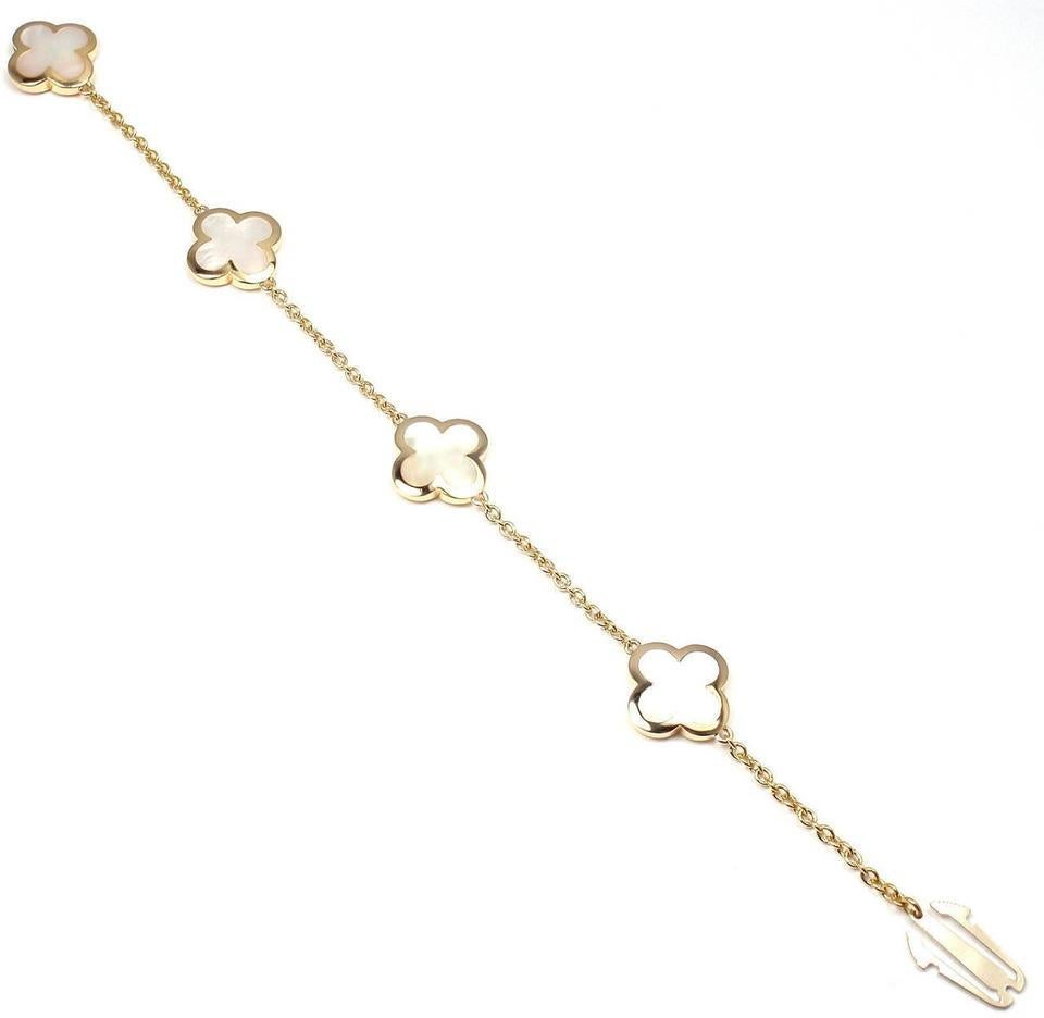 Van Cleef & Arpels Yellow Gold Pure Alhambra Motifs Bracelet, Mother of Pearl For Sale