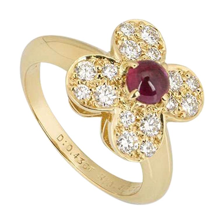 Van Cleef & Arpels Yellow Gold Ruby and Diamond Alhambra Ring