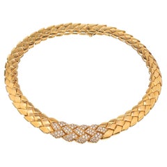 Van Cleef & Arpels 1980's 18K Yellow Gold Woven Design Diamond Collar Necklace