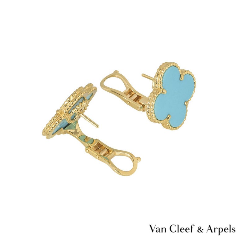 Van Cleef and Arpels Yellow Gold Turquoise Magic Alhambra Earrings