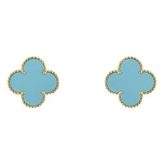 Van Cleef & Arpels Yellow Gold Turquoise Magic Alhambra Earrings