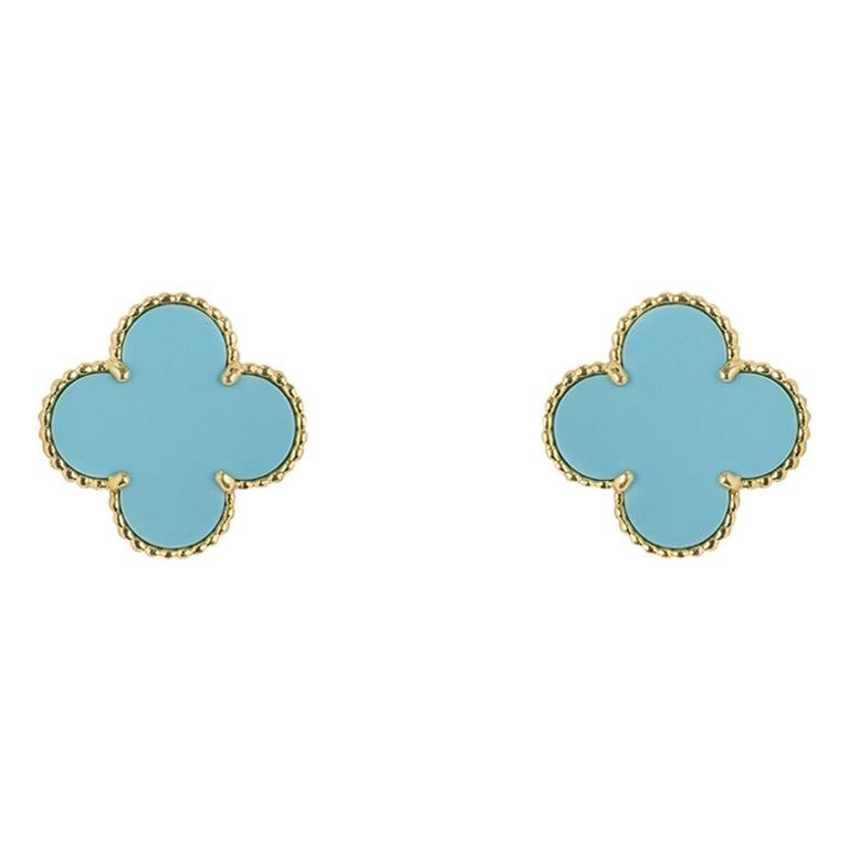 Magic Alhambra Turquoise Earrings Van Cleef And Arpels Dangling