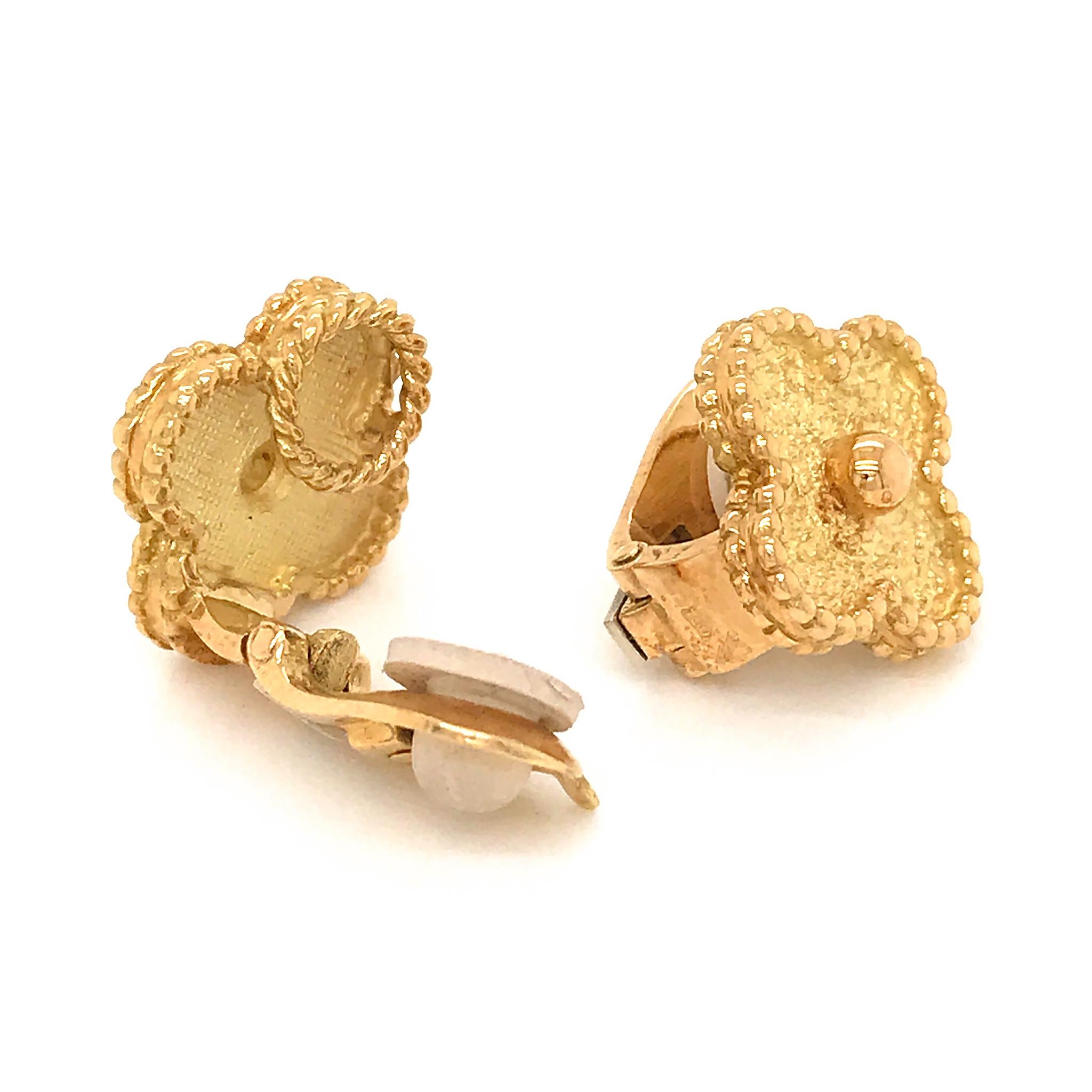Women's Van Cleef & Arpels Yellow Gold Vintage Alahambra Clover Clip-On Earrings
