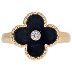 Van Cleef & Arpels Yellow Gold Vintage Alhambra Black Onyx Diamond Clover Ring