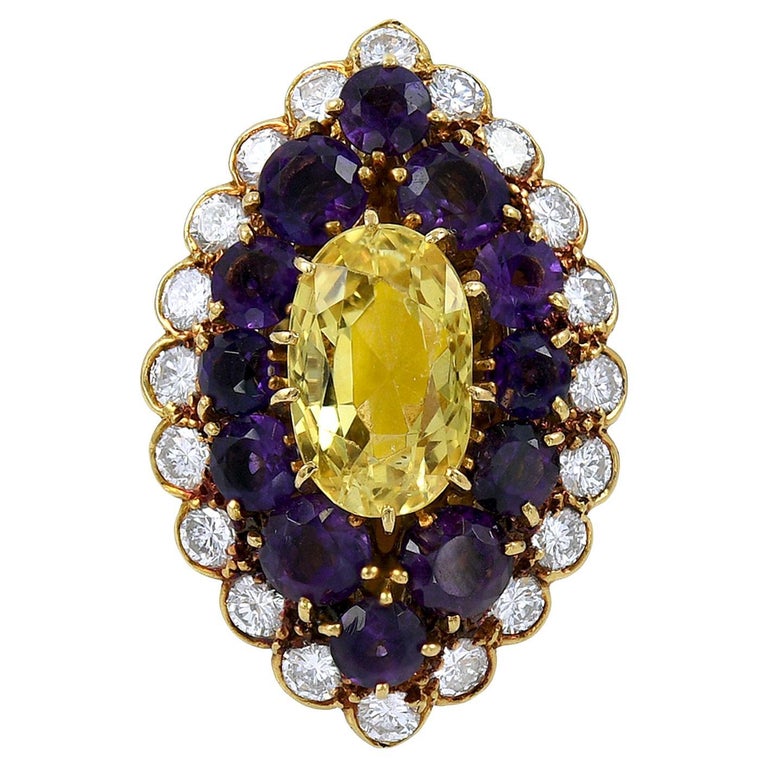 Bague Cocktail Vintage En Or 18K Et Améthyste 1,30 Carat - Taille 54, Sertie Clos, Occasion