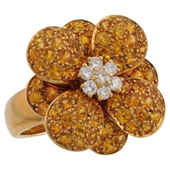 Retro VAN CLEEF & ARPELS Yellow Sapphire Diamond Gold Flower Ring
