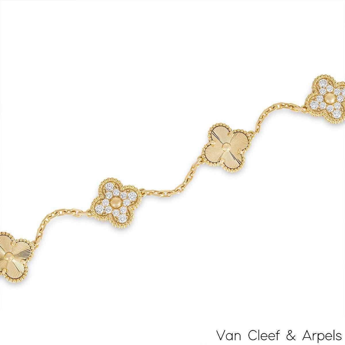 Van Cleef & Arpels YG Diamant Guilloche Vintage Alhambra Armband mit 5 Motiven, Vintage (Rundschliff)