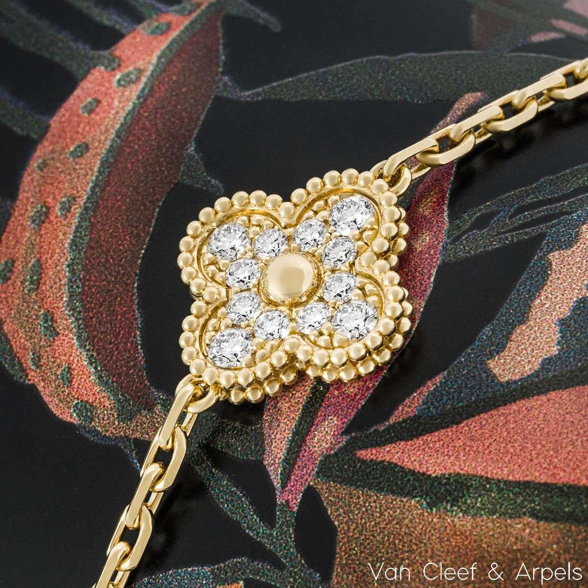 Round Cut Van Cleef & Arpels YG Diamond Guilloche Vintage Alhambra 5 Motif Bracelet
