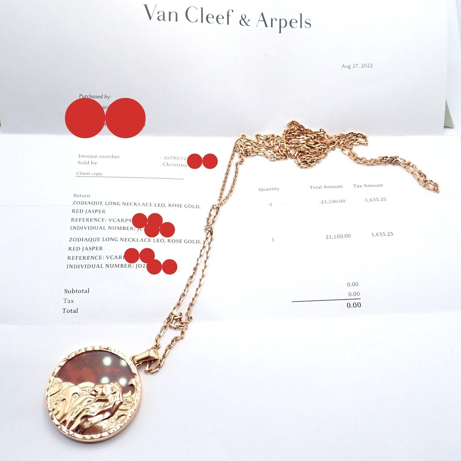 Van Cleef & Arpels Collier long pendentif zodiaque Leo en or rose et jaspe rouge 6